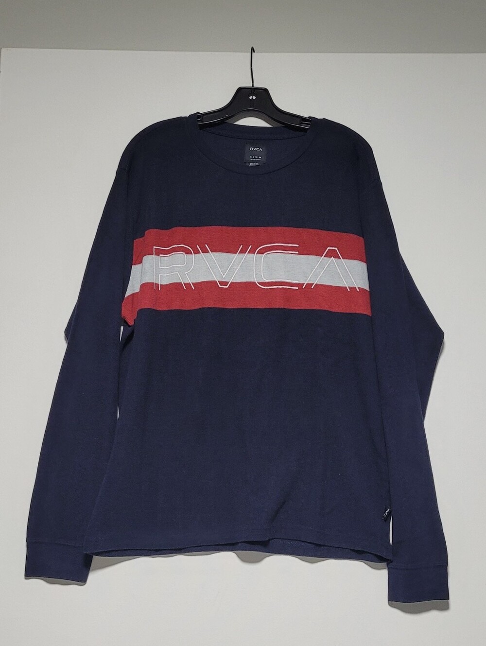Men's RVCA Navy Blue Textured Knit Long Sleeve Logo T-shirt